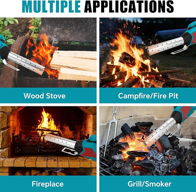 LouSdZoke Cordless Fire Starter Compatible for Makita 18V Battery,1472℉ in 60 Seconds,Chemical Free Heated,Electric Charcoal Starter with Air Blower for Grill,BBQ,Campfire (No Battery)