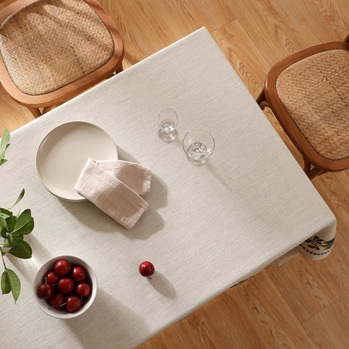 ISAENNE Designer Christmas Linen Extra Long Rectangle Tablecloth,Light Beige Western Table Cloth,Wrinkle Resistant Decor Tablecloths for Dining Thanksgiving Kitchen Christmas,67"*118"-Carol G