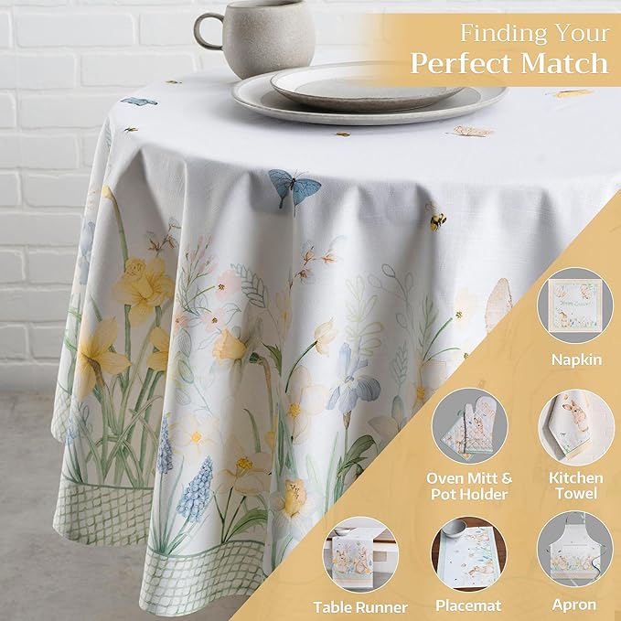 Maison d' Hermine Table Cloth Round Table 100% Cotton 63 Inches Tablecloth Reusable Decorative Everyday Use for Dining Room, Farmhouse, Home, Party, Festive & Wedding Spring Summer - Easter Dew