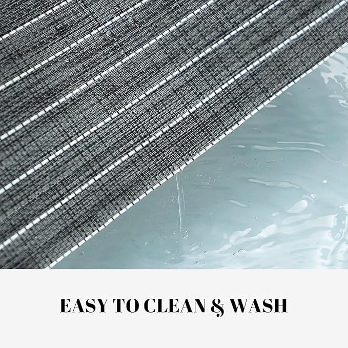 Placemats Set of 12 Vinyl/Plastic Woven Place Mats for Kitchen Table Indoor/Outdoor Washable Placemat Wipeable Dining Table Mats (Black Stripes,12)