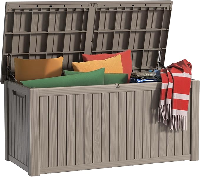 200 Gallon Waterproof Outdoor Storage Box,Resin Deck Box,Lockable Outside Storage Box Container for Patio Furniure,Garden,Tools (200 Gallon,Grey)