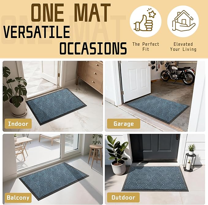 Yimobra Outdoor Mats for Front Door 29.5x17, Stops Mud & Dirt at Entrance, Fits Garage & Patio, All-Weather Waterproof Non Slip Outdoor Indoor Welcome Mat, Mix Blue