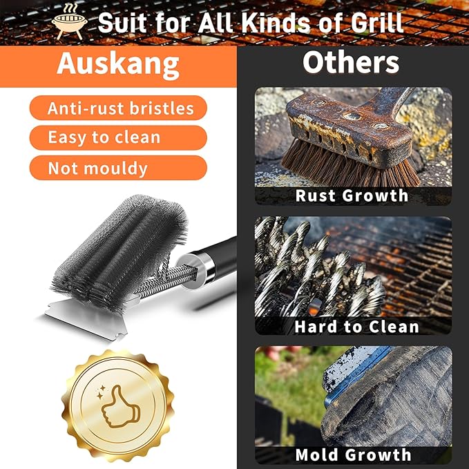 Grill Brush and Scraper-18 Adjustable Handle Safe BBQ Grill Brush for Outdoor Grill-Deep Grill Clearning Brush wih Bottle Operner Extra Strong BBQ Cleaner Accessories for Gas/Charcoal Grilling Grates