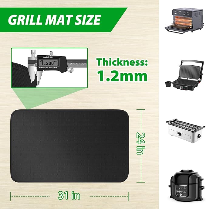 Under Grill Mat for Outdoor Grill, 24 x 31 Inchs Heat Resistant Grill Mat for Countertop, Fire Pit Mat, Double-Sided Fireproof Grill Pad, Oil-Proof Waterproof BBQ Protector for Table (1.2mm)