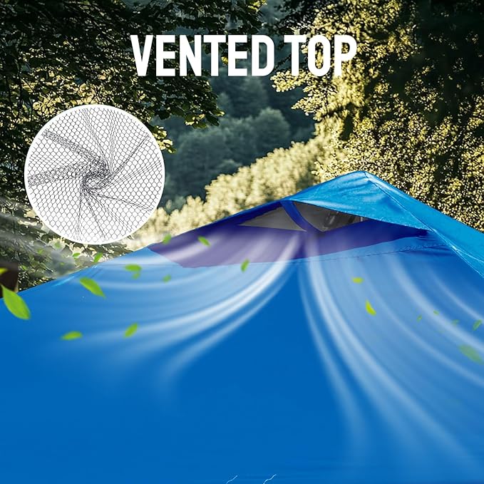 CROWN SHADES 10x10 Pop Up Canopy Tent - Patented Center Lock One Push Instant Outdoor Canopy Beach Tent with STO-N-Go Bag 8 Stakes & 4 Sand Bags，Blue