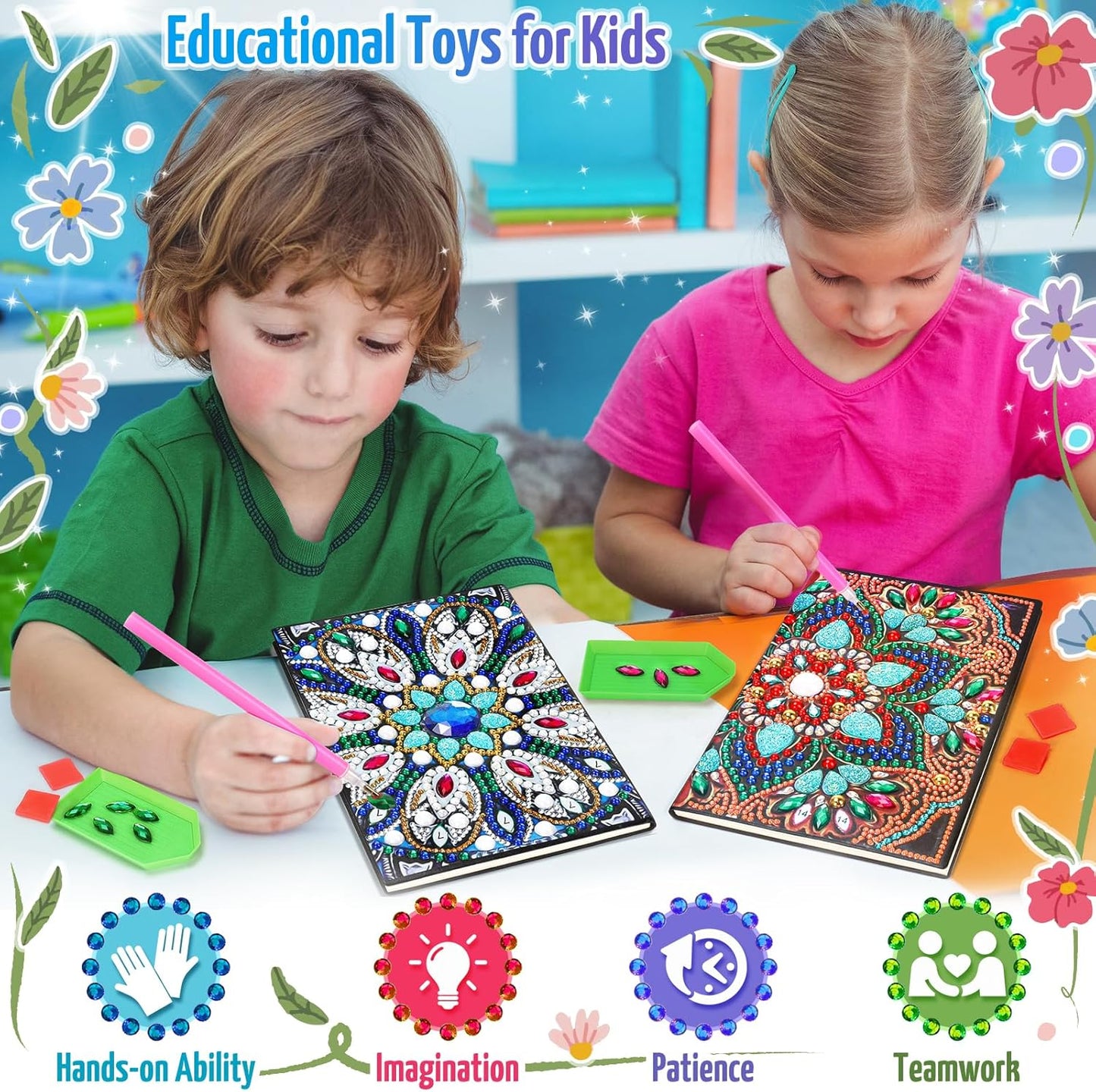 Micaracy Craft Kits for Kids Age 6-8-9-10, Presents for 5 7 11 12 Year Old Girls Notebook Diamond Art Painting Kit Arts and Crafts for Kids Toys for 5-10 Year Old Girl Gifts Diary (2 pcs)