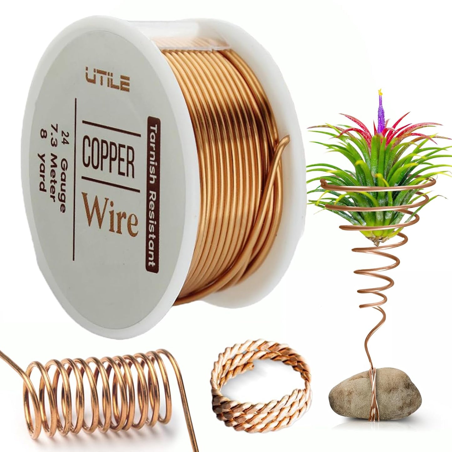 UTILE 18 20 22 24 Gauge 90 ft 99.9% Pure Soft Copper Wire for Electroculture Gardening, Jewelry Making, Crafting Wire Bendable, Plant Wire (Copper 22)