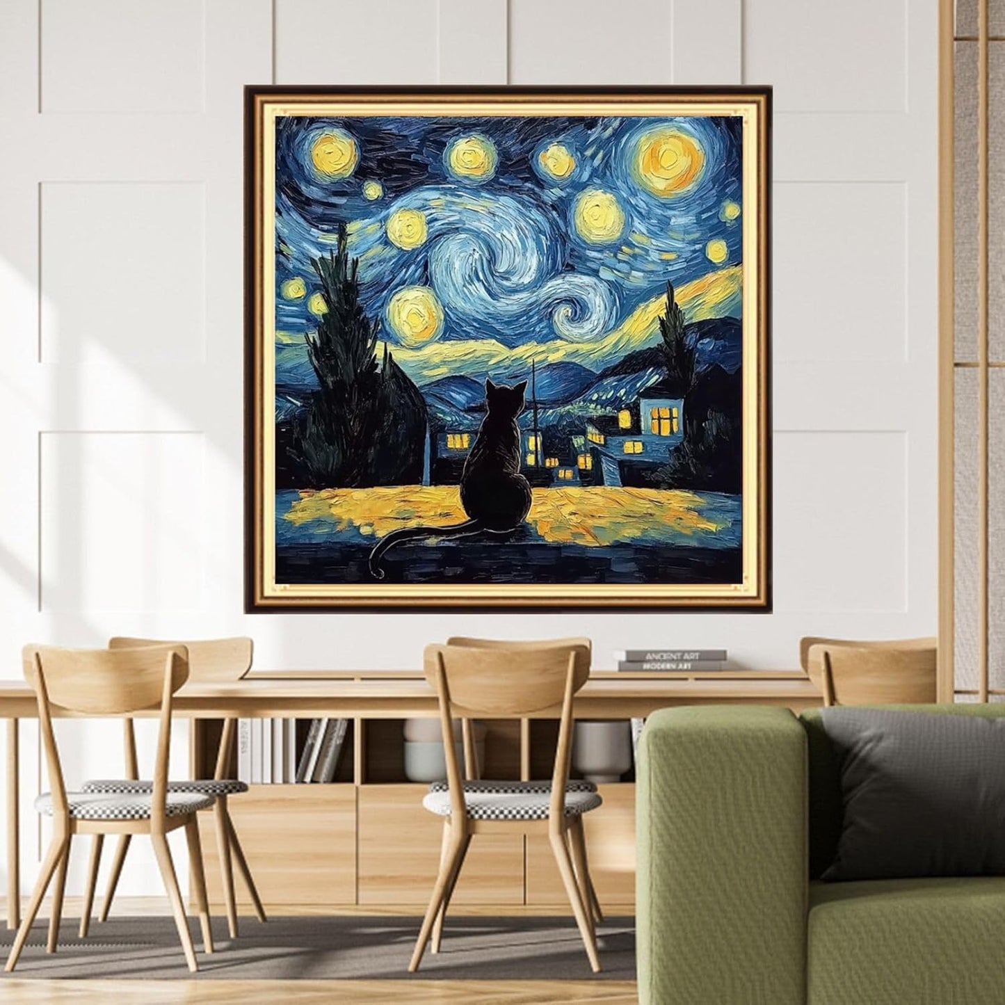 Dimensean Stamped Cross Stitch Kits Full Range of Embroidery Patterns Starter Kits for Beginners Adult or Kids DIY Cross Stitches Needlepoint Kits 11CT-Van Gogh Starry Cat 18x18 inch