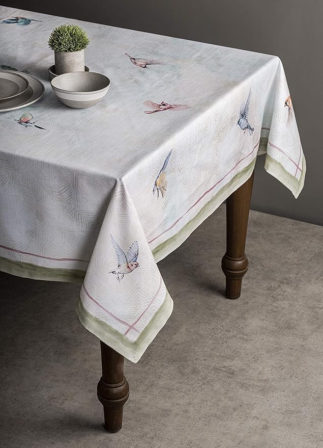Maison d' Hermine Table Cloth Rectangle Table 100% Cotton 60 x 108 Inches Tablecloth Reusable Decorative for Dining Room, Farmhouse, Home, Party, Festive & Wedding Spring Summer - Flying Birds