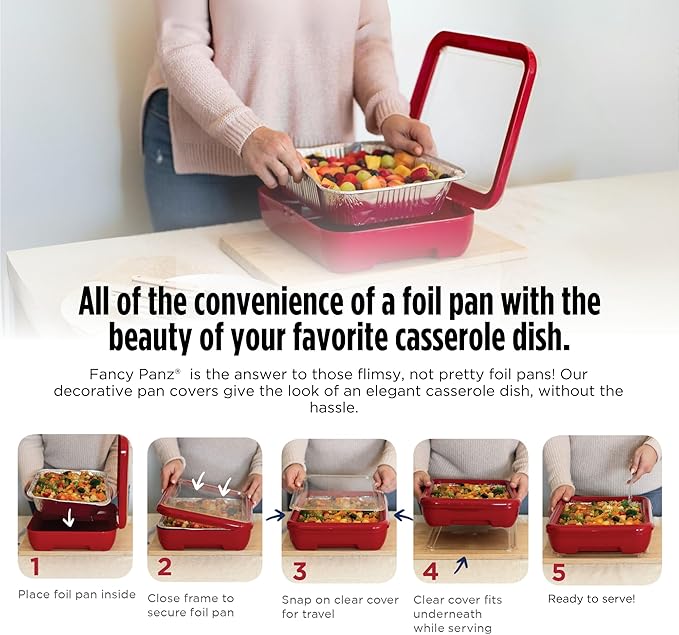 Fancy Panz - Aqua Classic Aluminum Foil Pan Carrier with Lid - Elevated Food Serving Tray - Portable Casserole Carrier with Lid - Made in The USA Hosting Essentials