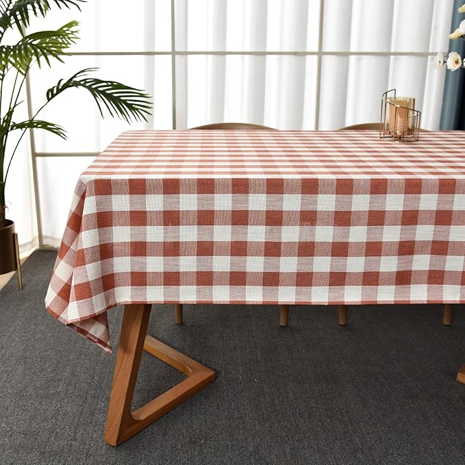 Gingham Table Cloth for Rectangle Tables Orange Checkered Plaid Tablecloth Heavy Duty Cotton Blend Washable & Wrinkle Table Cover for Outdoor Kitchen Dining Picnic Camping (52x70 Inch)