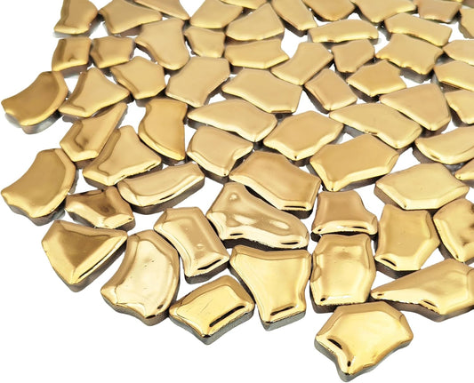 0.78"-1.57" Irregular Ceramics Mosaic Tiles,1.1LB Mosaic Pieces Stones for Home Decoration DIY Craft Plates Flowerpots Vases Cups Mosaic Making Supplies (Gold)