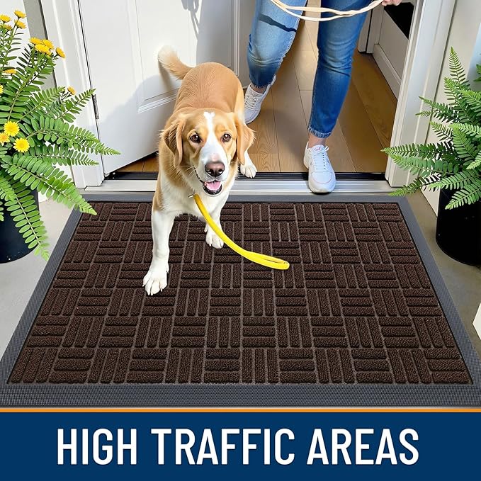 OLANLY Front Door Mat Outside Entrance 47x17, Absorbent, Heavy Duty Sturdy Natural Rubber Doormat Indoor Outdoor, Stain and Fade Resistant, Non-Slip Backing Low Profile Floor Mat for Entryway, Brown