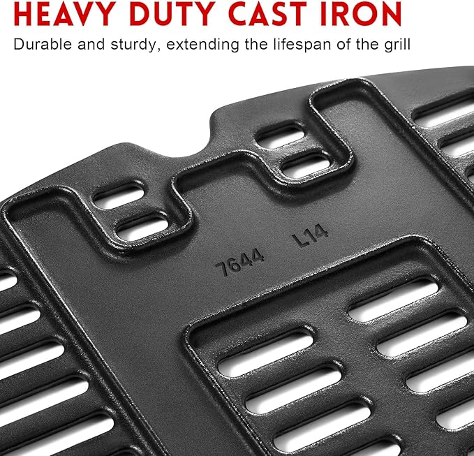GGC 7644 7582 Grill Grates for Weber Q100 Q1000 Q120 Q1200 Q1400 Gas Grills, 17" x 12.7" Cast Iron Cooking Grates for Weber 50060001 51010001 51040001 51060001, 2PCS Baby Q Replacement Parts