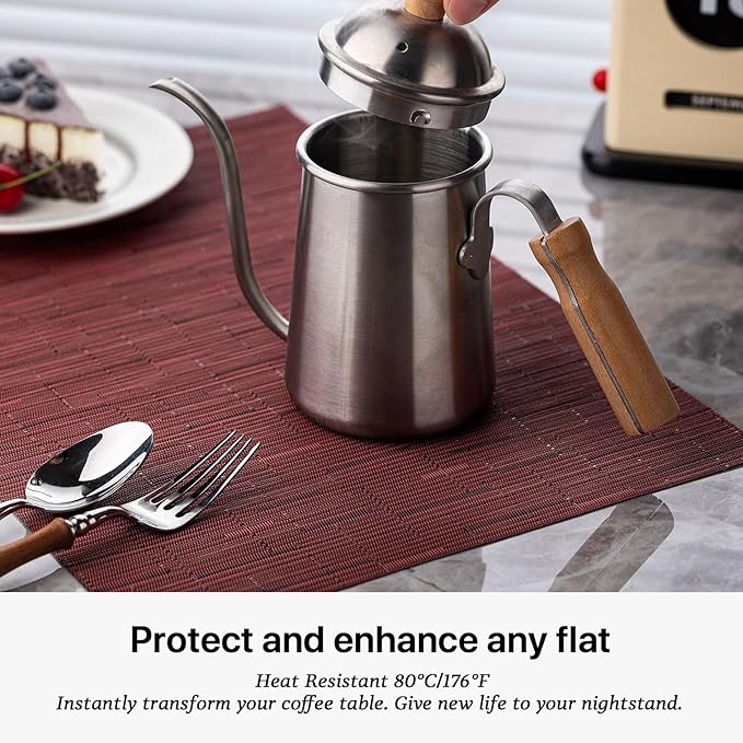 LEXMORE Placemats Set of 8 Vinyl/Plastic Woven Place Mats for Kitchen Table Indoor/Outdoor Washable Placemat Wipeable Dining Table Mats(Burgundy)