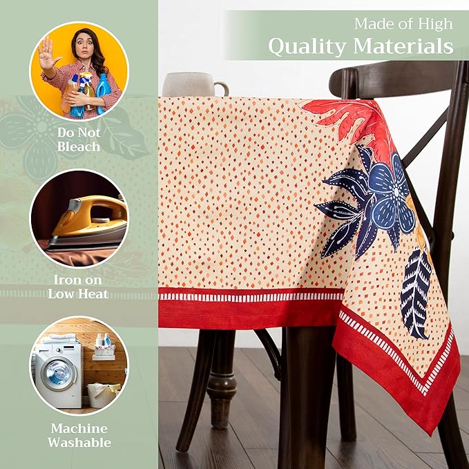 Maison d' Hermine Table Cloth Rectangle Table 100% Cotton 60 x 90 Inches Fall Tablecloth Reusable Everyday Use for Thanksgiving Christmas Decorations Dining Farmhouse Party (Kalahari)