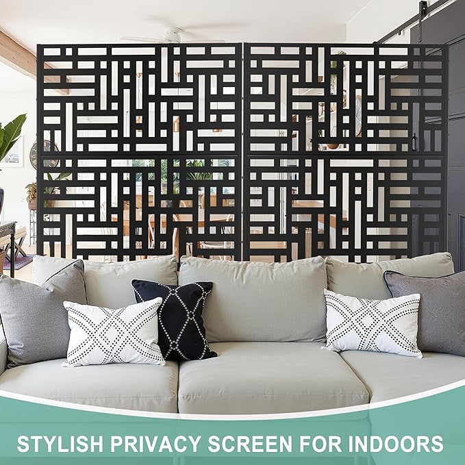Metal Privacy Screen for Outdoor & Indoor Use, Free Standing Privacy Screen for Patio Garden Pool, 72" H x 47" W Decoative Privacy Panels, Weather Resistant, Easy Assembly (Black Street Floral)