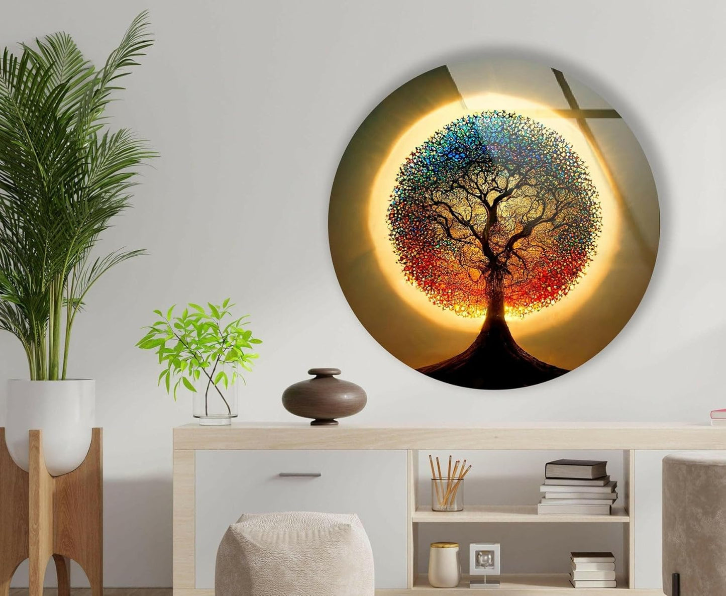 My Photostation.com 10''(25cm) Diameter Life of Tree Round Glass Wall Art Tempered Glass Printing Wall Decor Large Wall Art Wall Hangings