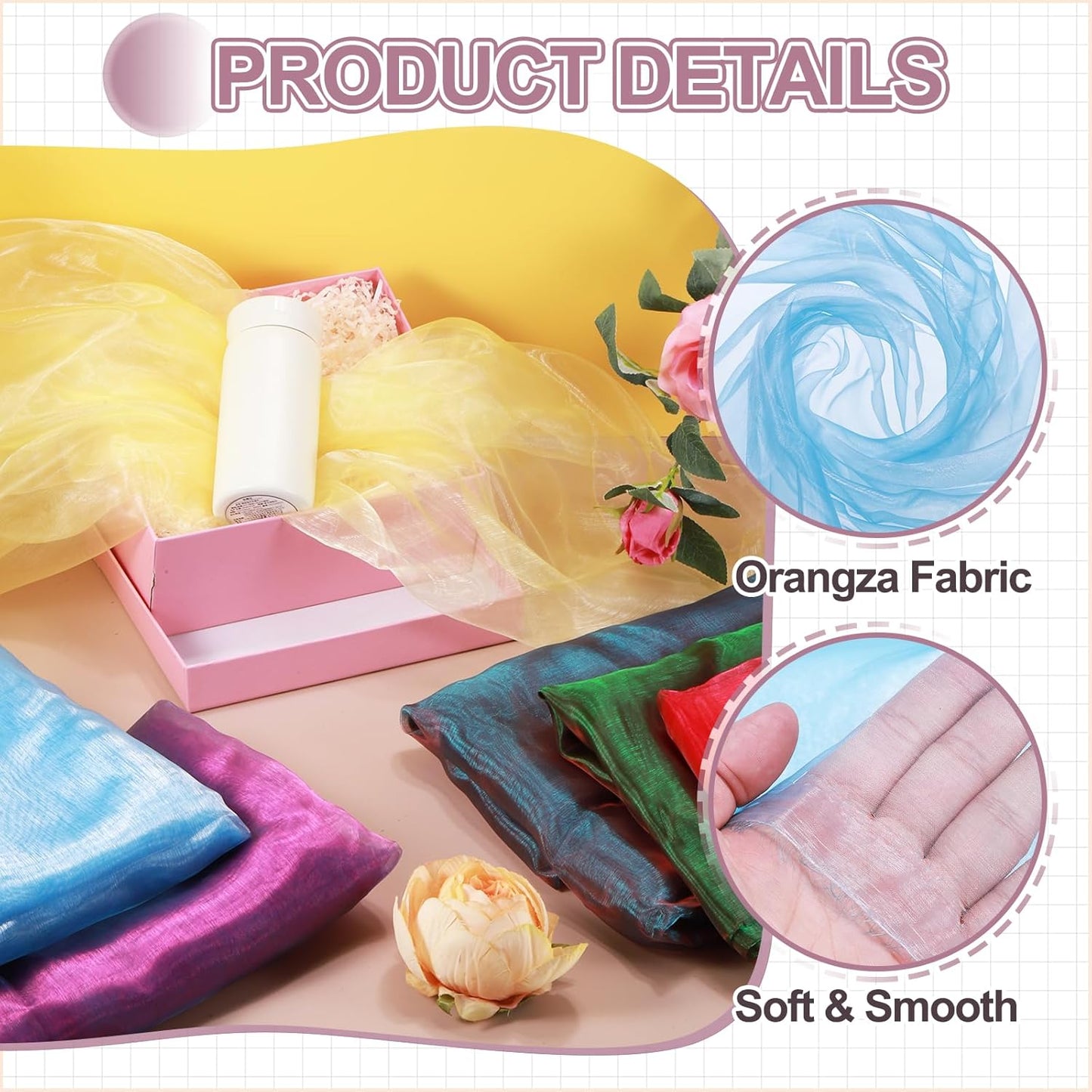 MECCANIXITY Iridescent Sheer Organza Fabric, 10 Yards x 59 Inches Solid Holographic Shiny Fabric Organza Cloth for Wedding, Curtains, Costume, Photo Background, Gradient Light Blue