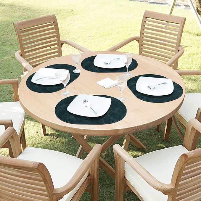 ADRIMER Placemats, Heat Resistant Oval Placemats Set of 4 Washable 12 x 17 Inch, Waterproof Table Mats, Wipeable Pu Place Mats for Kitchen, Dining Room, Dark Blue