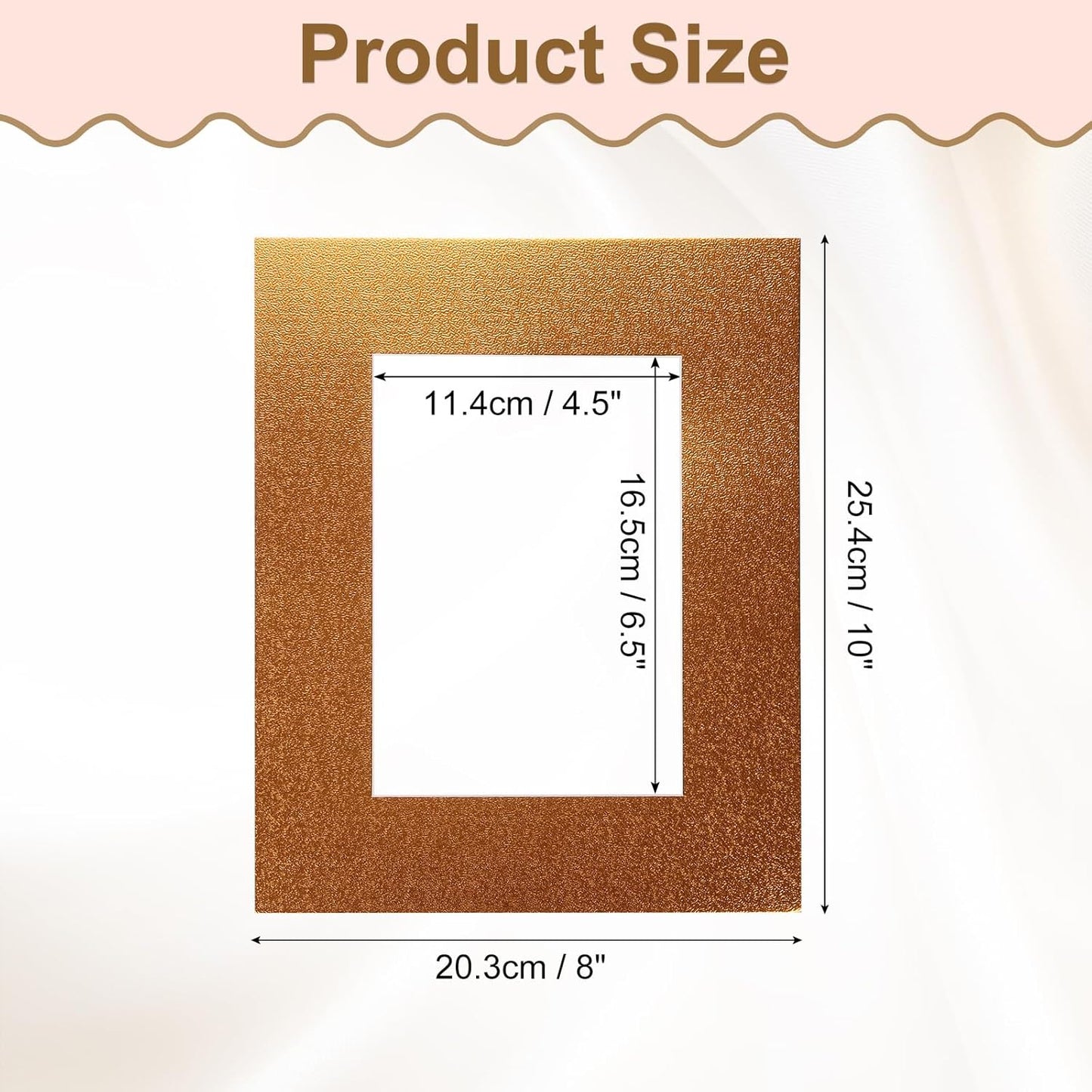 Picture Mats, 8 x 10 for 5 x 7 Pictures Acid Free White Core Bevel Cut Frame Mattes for Display Art Measuring, Gold