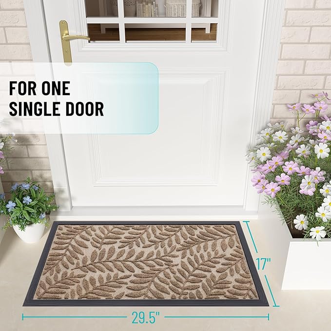 OLANLY Door Mat Indoor Outdoor Entrance, 29.5x17, Waterproof All-Weather All-Season Doormat, Sturdy Natural Rubber, Stain and Fade Resistant, Low Profile, Easy Clean Patio Entryway Mat, Light Brown