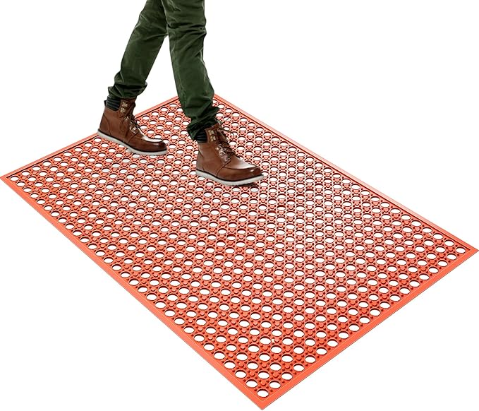 Outdoor Rubber Mat Kitchen Anti-Fatigue Entrance Floor Mats (24"x 36") Commercial Restaurant Bar Floor Mat New Outside Rubber Non Slip Drainage Mat Red
