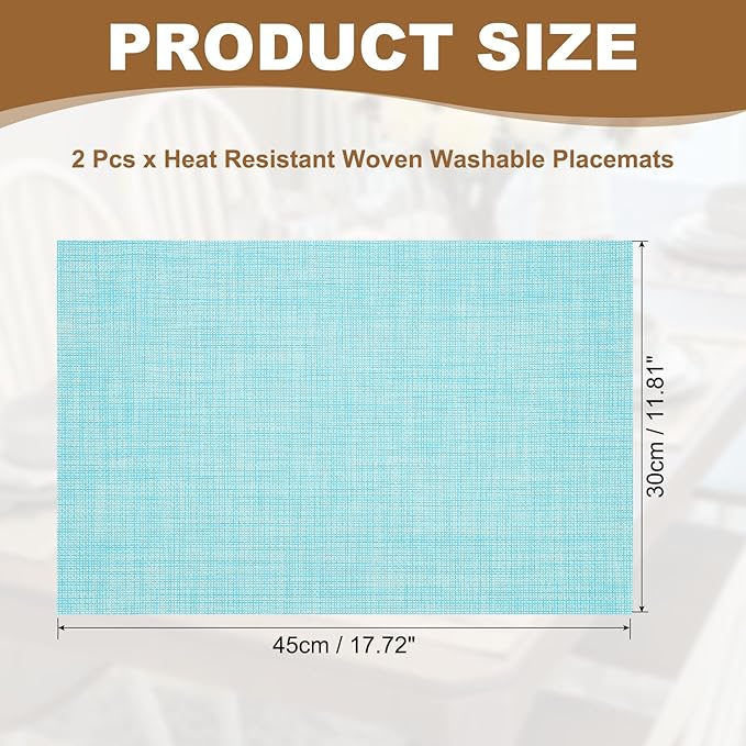 uxcell Faux Linen Placemats, 12x18 Inch Heat Resistant Place Mats Machine Washable Non-Slip Cloth Placemats for Dining Table Kitchen Indoor Outdoor Home Decoration(Blue,2Pcs)