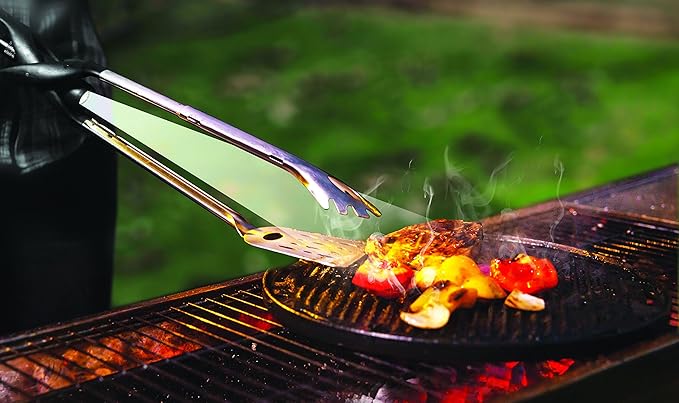 Jokari Pro Grade 6 in 1 Lighted Grill Tool. All in One Cooking Utensil Includes Easy Grip Handle, Spatula, Adjustable Tongs, Knife Blade, Scraper, Bottle Opener and LED Flashlight for Night Grilling.