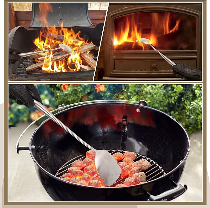 BBQ Charcoal Rake,Heavy-Duty Stainless Steel Charcoal Grill Ash Rake for Fireplace,Wood Stove,Grill,Charcoal Grill Poker for Smoker,Ceramic,Kamado,Vision Grills Cleaning Tool Accessories