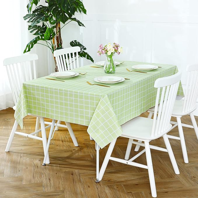 Romanstile Rectangle Vinyl Tablecloth, 100% Waterproof Oil-Proof Checkered Plastic Table Cloth, Heavy Duty Wipeable Table Covers for Dining, Camping, Picnic, Outdoor - 60 x 120 Inch, Green