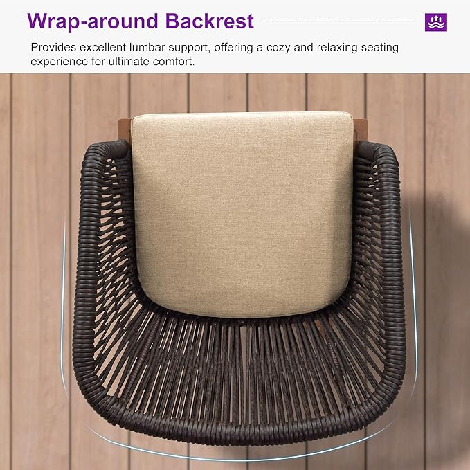 PURPLE LEAF 5 Pieces Outdoor Round Dining Set Patio Oversize Table and Chairs Set Aluminum Rattan Wicker Patio Furniture Set for Lawn Backyard Deck Brown