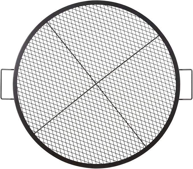 VEVOR X-Marks Fire Pit Grill Grate, Round Cooking Grate, Heavy Duty Steel Campfire BBQ Grill Grid with Handle and Support X Wire, Portable Camping Cookware for Outside Party & Gathering, 36 Inch Black