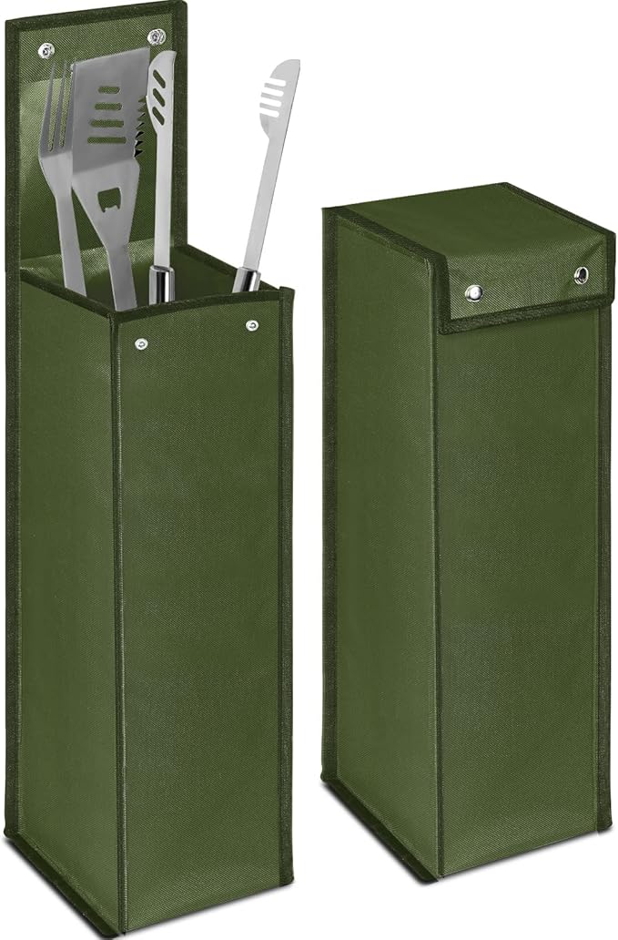 Amylove Grill Utensil Storage Bag BBQ Tool Storage Bags Barbecue Hardware Tool BBQ Utensil Holder Pouch Oxford Cloth Accessory Foldable for Camping Hiking(2 Pcs,Army Green)