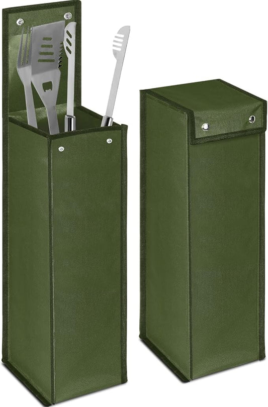 Amylove Grill Utensil Storage Bag BBQ Tool Storage Bags Barbecue Hardware Tool BBQ Utensil Holder Pouch Oxford Cloth Accessory Foldable for Camping Hiking(2 Pcs,Army Green)