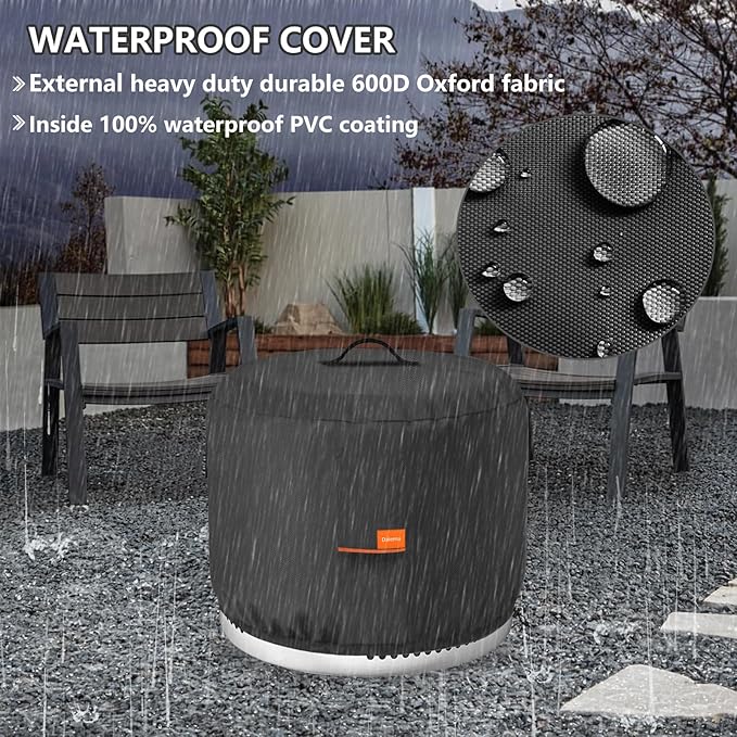 Round Fire Pit Cover,Outdoor 600D Heavy Duty Waterproof Tear-Resistant Yukon 27 Inch Firepit Covers,Patio Weatherproof Fire Table Cover for Solo Stove Yukon,Black.