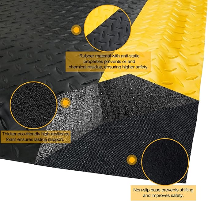 3 x 5 FT Industrial Anti Fatigue Mats, 15/16 Inch Thick Soft Sponge Ergonomic Mat, Nonslip Diamond Plate Work Mat, for Relieving Soreness in The Back and Legs