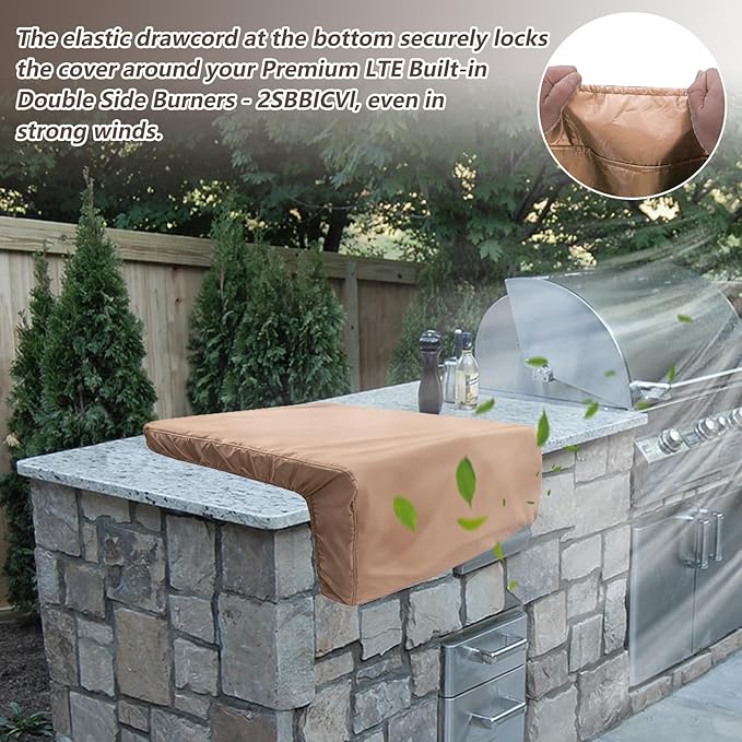 Cover for Blaze Premium LTE Built-in Double Side Burners - 2SBBICV,Heavy Duty 600D Waterproof Outdoor Grill Burner Cover with Plush Lining,Suitable 24''L x 13''W x 11''H,Khaki