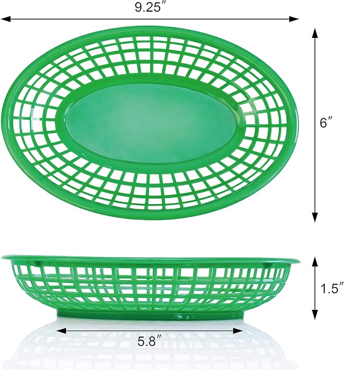 New Star Foodservice 44126 Fast Food Baskets, 9 1/4-Inch x 6-Inch Oval, Set of 12, Green