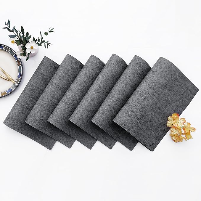 Homaxy Faux Leather Heat Resistant Placemats for Dining Table Set of 6, Waterproof Wipeable Washable PU Table Mats, Easy to Clean Anti-Slip Place Mats, 11.8" x 17", Dark Grey