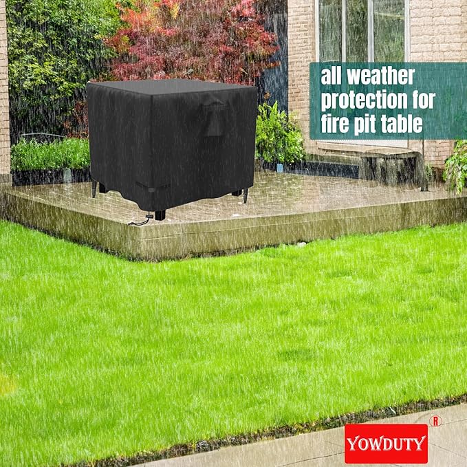 Propane Fire Pit Cover Square 36x36x25 Inch, Waterproof Heavy Duty 600D Patio Gas Fire Table Cover 36 Inch, Fit 34/35/36 Inch Firepit Table, All-weather Protection For Outdoor Fireplace