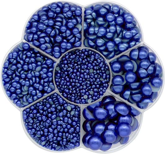 YAKA 3000PCS 1 Box 7Sizes 2.5/3/4/5/6/8/10mm Flat Back Half Round Pearl Cabochon Bead Loose Beads Gem for Nail Craft Scrapbook DIY Decoration (Bronze Blue)