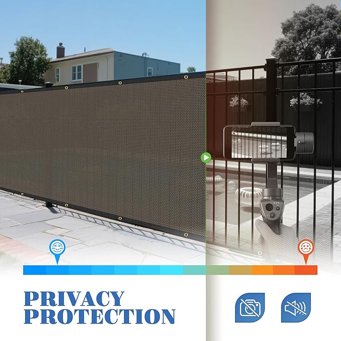 ECOOPTS 8'x52' Privacy Fence Screen Windscreen with Copper Grommets, Fit for Commercial Fence and Residential Garden Outdoor 90% UV Blockage, Cable Zip Ties Included (Brown)