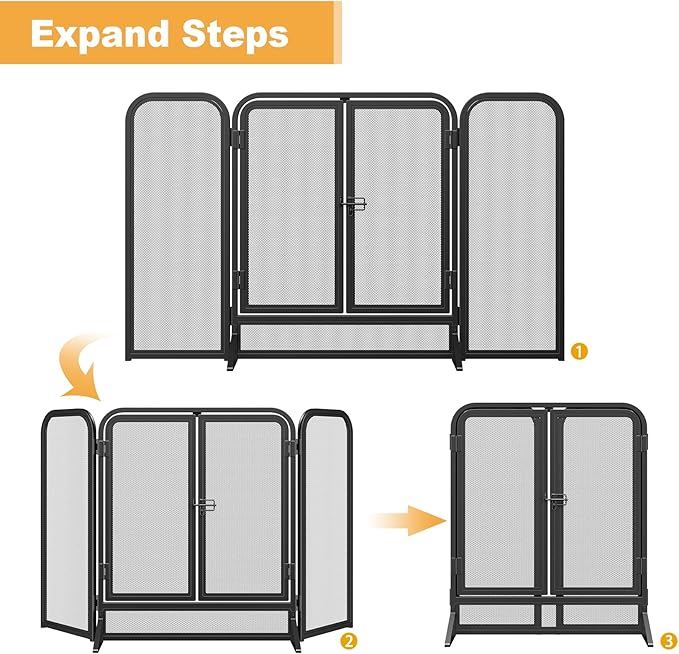 Mr IRONSTONE 3 Panel Fireplace Screen 51.5" W x 32.5" H Modern Foldable with Wrought Metal Decorative Mesh, Heavy Duty Fire Spark Guard Cover for Home Decor Indoor, Black
