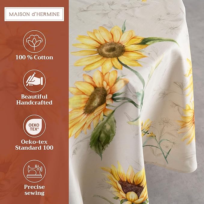Maison d' Hermine Table Cloth Round Table 100% Cotton 63 Inches Tablecloth Reusable Decorative Everyday Use for Dining Room, Farmhouse, Home, Party, Festive & Wedding Spring Summer - Candice