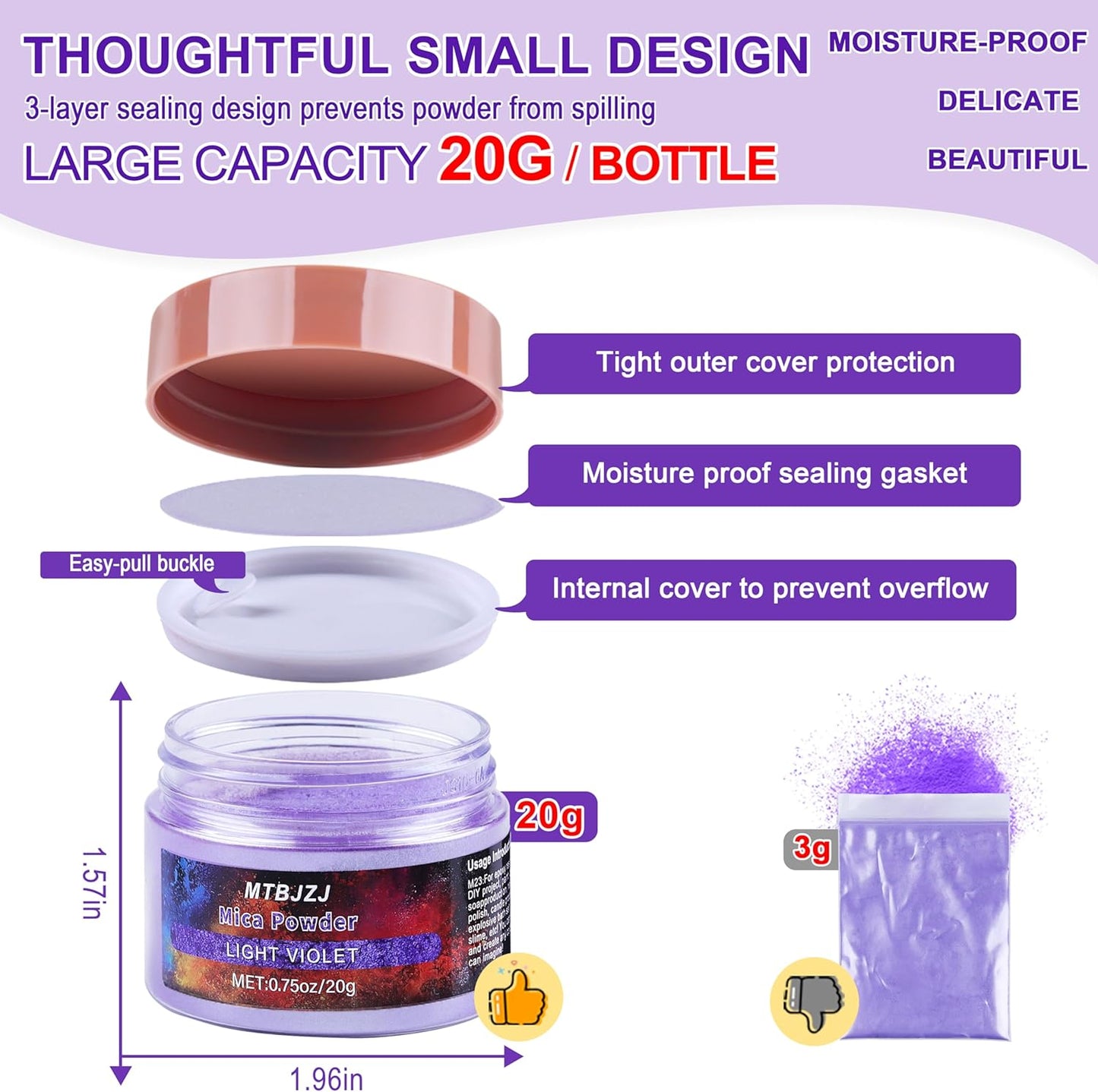 MTBJZJ Mica Powder for Resin, 25 Colors - 20g/Bottle of Epoxy Resin Color Pigment,for Candle Dye, Lip Gloss Pigment, Soap Making, Slime Colorant, Paint, Bath Bombs,Nail Polish and Eye Shadow