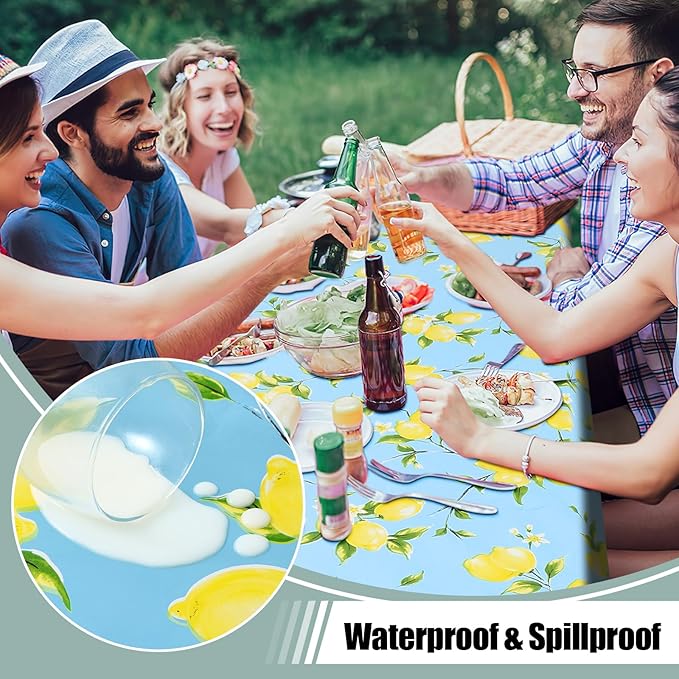 misaya Rectangle Waterproof Vinyl Table Cloth, Wipeable Tablecloth with Flannel Backing, Plastic Table Cover for Dinner, Picnic, Indoor and Outdoor (Lemon, 60" x 84")