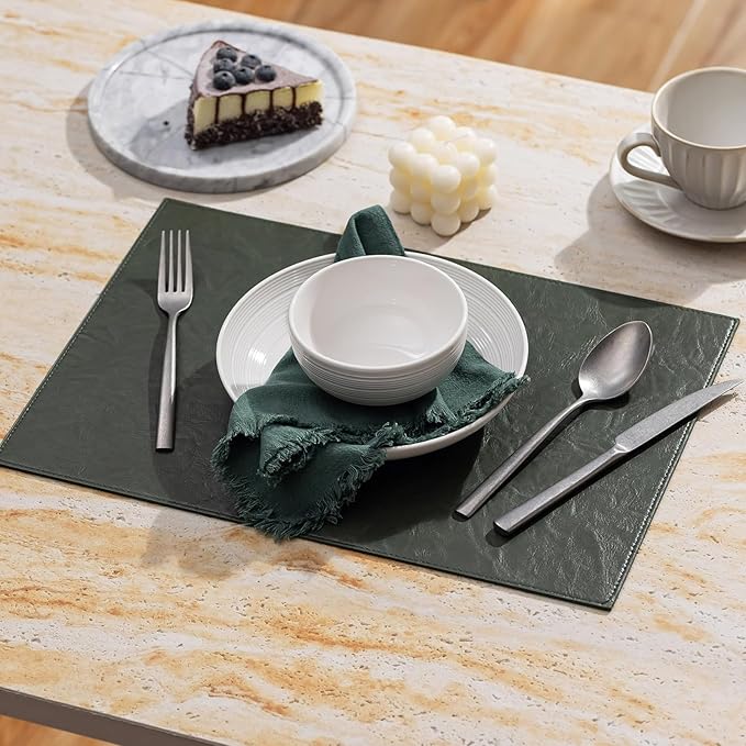 Faux Leather Placemats Set of 12 Vinyl Washable Wipeable Table Mats for Kitchen Dining Table Heat Resistant Waterproof Indoor/Outdoor Placemats Non-Slip Easy Clean Place Mats (Olive Green)