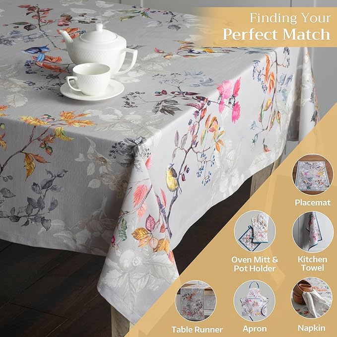 Maison d' Hermine Table Cloth Square Table 100% Cotton 60 x 60 Inches Fall Tablecloth Reusable Everyday Use for Thanksgiving Christmas Decorations Dining Farmhouse Party (Equinoxe - Grey)
