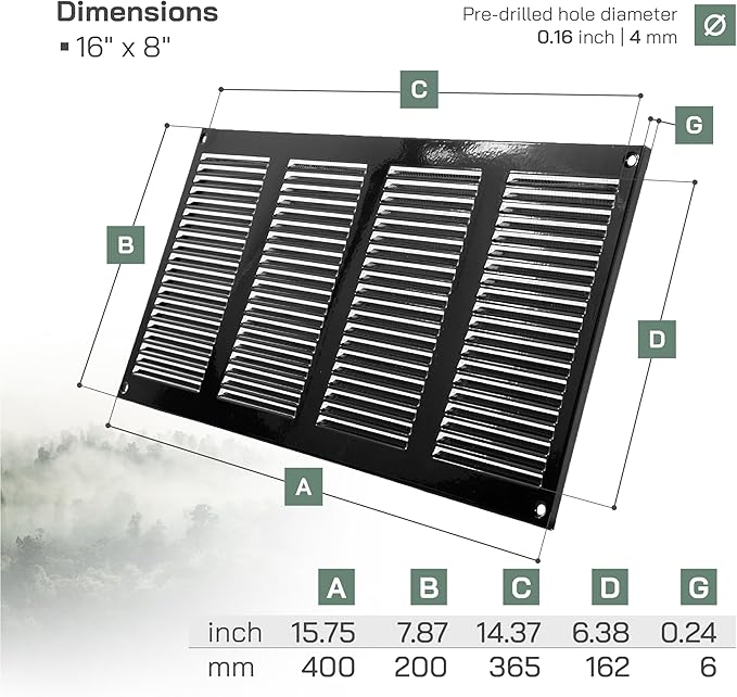 Vent Systems 16" x 8" Inch (Overall Dimensions) Pack of 2 - Black - Air Vent Cover Metal Air Return Grill with Built-in Pest Guard Screen HVAC Vent Duct Cover for Home Improvement